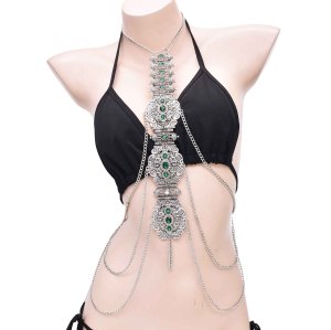 N-8449 Arab Ethnic Women Bust Chains Exaggerated Sexy Tassel Body Jewelry