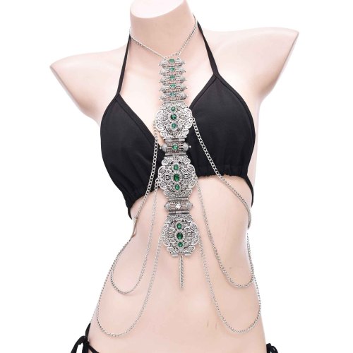 N-8449 Arab Ethnic Women Bust Chains Exaggerated Sexy Tassel Body Jewelry