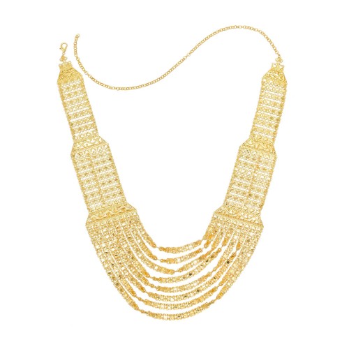 N-8448 Golden Multi-layer Metal Chains Bib Necklace for Women Arab Ethnic  Jewelry Accessories