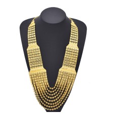 N-8448 Golden Multi-layer Metal Chains Bib Necklace for Women Arab Ethnic  Jewelry Accessories