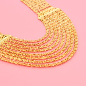 N-8448 Golden Multi-layer Metal Chains Bib Necklace for Women Arab Ethnic  Jewelry Accessories