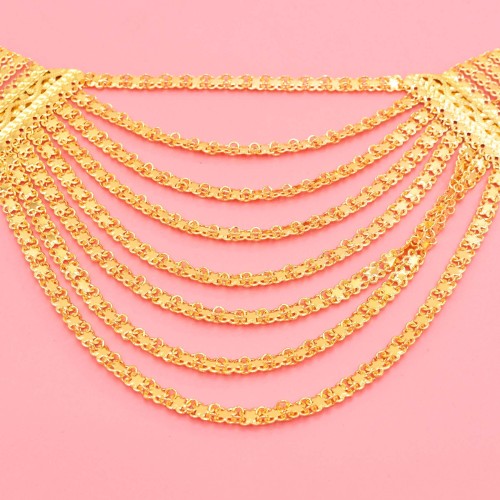 N-8448 Golden Multi-layer Metal Chains Bib Necklace for Women Arab Ethnic  Jewelry Accessories