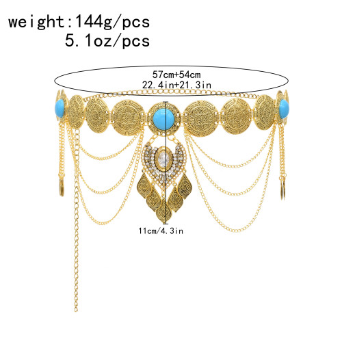 N-8450 Vintage gold coin long chain tassel waist chain gypsy ethnic body jewelry