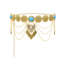 N-8450 Vintage gold coin long chain tassel waist chain gypsy ethnic body jewelry