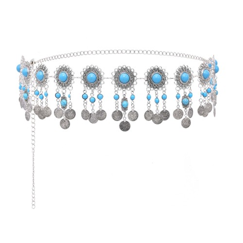 N-8451 2 Styles Blue Acrylic Gemstone Coin Tassel Waist Belly Chains Body Jewelry Accessories