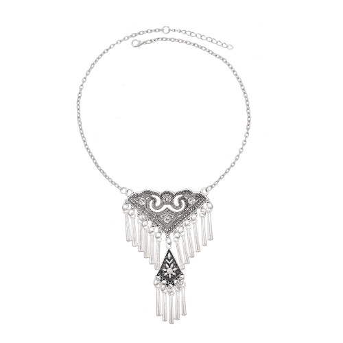 N-8453 Vintage Tribal Tibet Silver Gypsy Charms Tassel Necklace Women Pendant Necklace