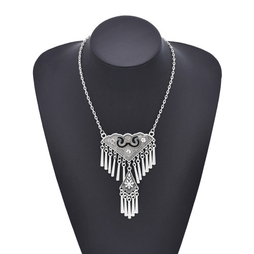 N-8453 Vintage Tribal Tibet Silver Gypsy Charms Tassel Necklace Women Pendant Necklace