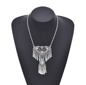 N-8453 Vintage Tribal Tibet Silver Gypsy Charms Tassel Necklace Women Pendant Necklace