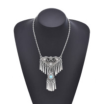 N-8453 Vintage Tribal Tibet Silver Gypsy Charms Tassel Necklace Women Pendant Necklace