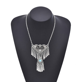N-8453 Vintage Tribal Tibet Silver Gypsy Charms Tassel Necklace Women Pendant Necklace