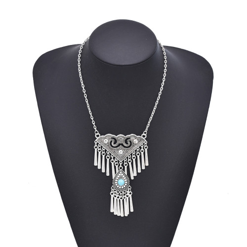 N-8453 Vintage Tribal Tibet Silver Gypsy Charms Tassel Necklace Women Pendant Necklace