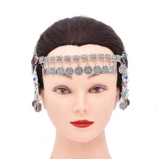 F-1234 Retro Silver Coin Tassel Forehead Chain Bohemian Pendant Headpiece Hair Accessories