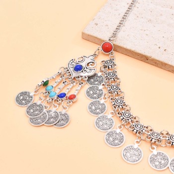 F-1234 Retro Silver Coin Tassel Forehead Chain Bohemian Pendant Headpiece Hair Accessories
