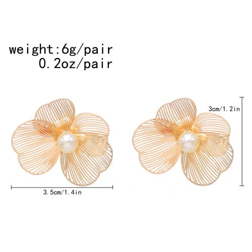 E-6778 Flower Women Clips Earrings Baroque Elegant Pearl Alloy Hollow Earrings