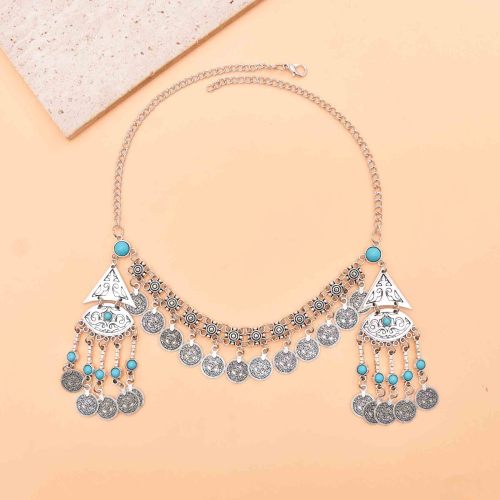 F-1238 Retro Silver Coin Pendant Tassel Forehead Chain Bohemian Coin Hair Accessories