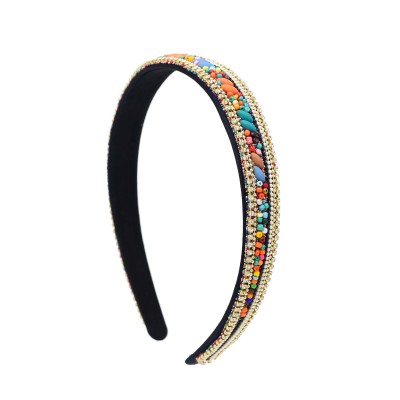 F-1240 Colorful BeadsTurquoise Crystal Chain Hair Hoop Headwear for Women