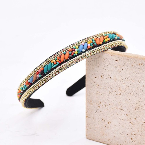 F-1240 Colorful BeadsTurquoise Crystal Chain Hair Hoop Headwear for Women