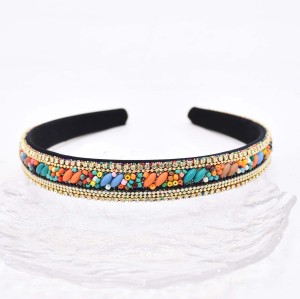 F-1240 Colorful BeadsTurquoise Crystal Chain Hair Hoop Headwear for Women