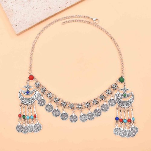 F-1242    4 Color Retro Silver Coin Pendant Tassel Forehead Chain Bohemian Coin Hair Accessories