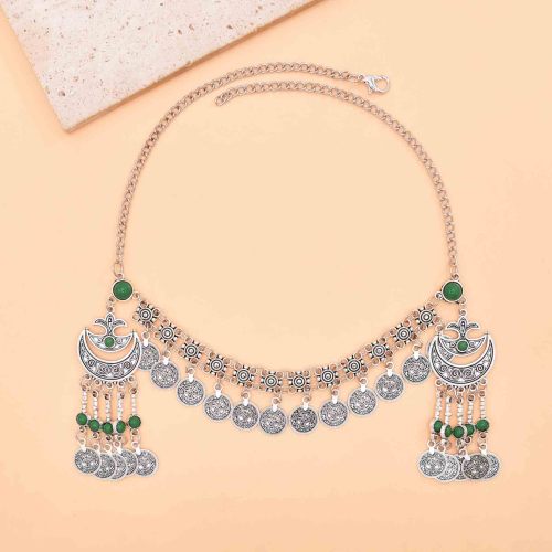 F-1242    4 Color Retro Silver Coin Pendant Tassel Forehead Chain Bohemian Coin Hair Accessories