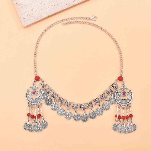 F-1242    4 Color Retro Silver Coin Pendant Tassel Forehead Chain Bohemian Coin Hair Accessories