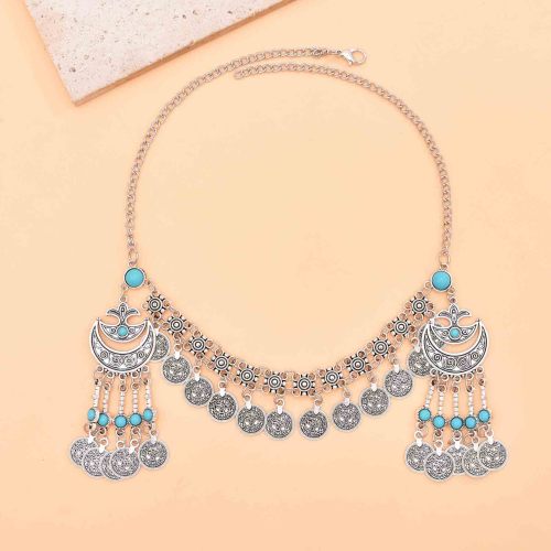 F-1242    4 Color Retro Silver Coin Pendant Tassel Forehead Chain Bohemian Coin Hair Accessories