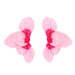 E-6780 N-8456 Pink Enamel Flower Women's Earring Necklace Set Exaggerated Flower Manifesto