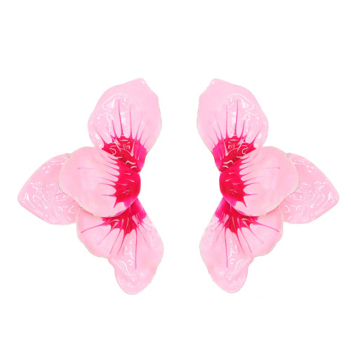 E-6780 N-8456 Pink Enamel Flower Women's Earring Necklace Set Exaggerated Flower Manifesto