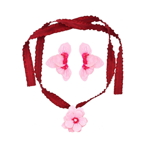 E-6780 N-8456 Pink Enamel Flower Women's Earring Necklace Set Exaggerated Flower Manifesto