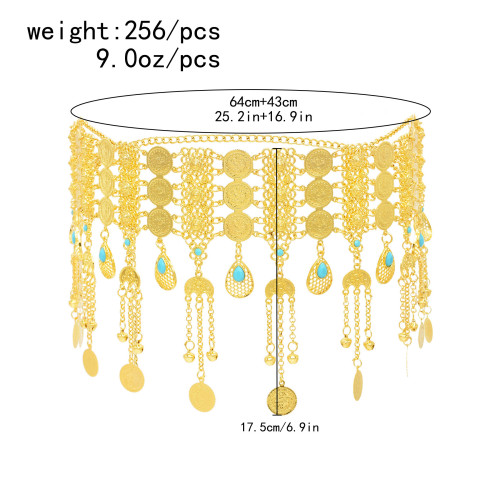 N-8458 3-Layer Gold Coin Long Chains Tassel Metal Waist Belly Chains Body Jewelry Accessories