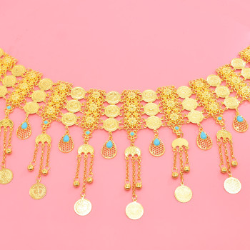 N-8458 3-Layer Gold Coin Long Chains Tassel Metal Waist Belly Chains Body Jewelry Accessories