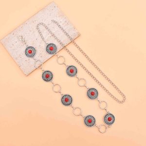 N-8457 Retro Vintage Silver Alloy Women Belly Waist Chains for Women Party Dance Jewelry