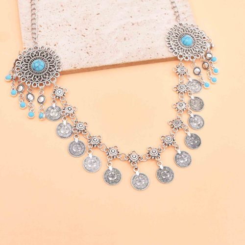 N-8463 Retro Silver Golden Coin Pendant Tassel Rhine Stone Forehead Chain Bohemian Coin Hair Accessories