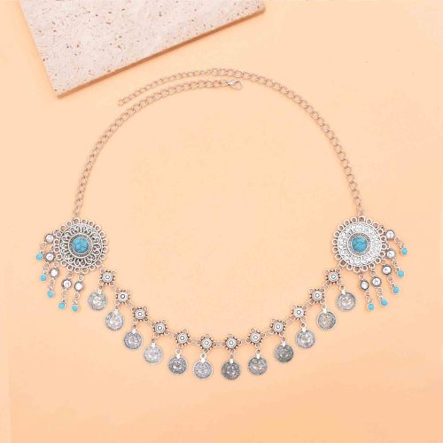 N-8463 Retro Silver Golden Coin Pendant Tassel Rhine Stone Forehead Chain Bohemian Coin Hair Accessories