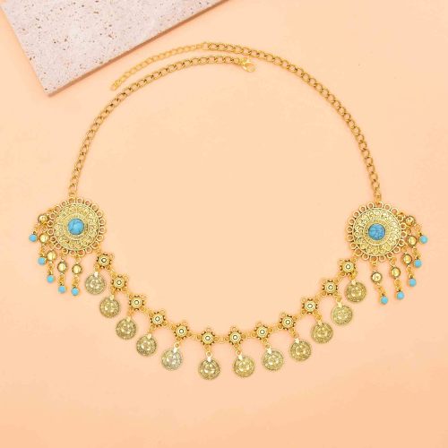 N-8463 Retro Silver Golden Coin Pendant Tassel Rhine Stone Forehead Chain Bohemian Coin Hair Accessories