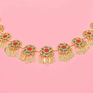 N-8464  Ethnic Colorful Crystal Golden Silver Alloy Women Belly Waist Chains