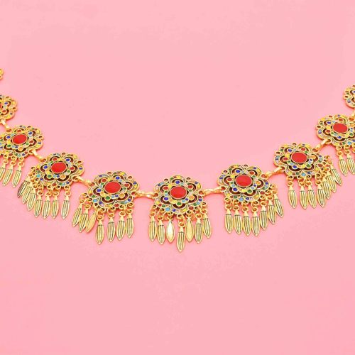 N-8464  Ethnic Colorful Crystal Golden Silver Alloy Women Belly Waist Chains