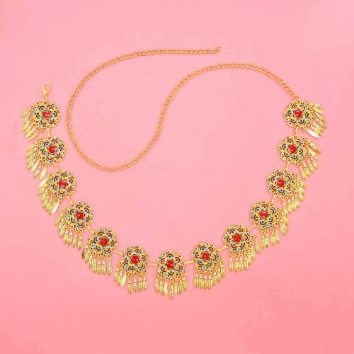 N-8464  Ethnic Colorful Crystal Golden Silver Alloy Women Belly Waist Chains