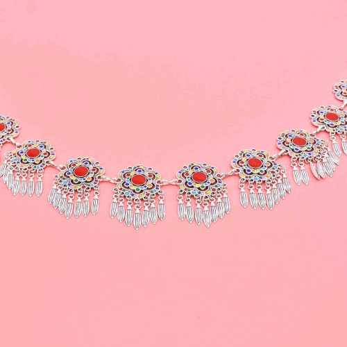 N-8464  Ethnic Colorful Crystal Golden Silver Alloy Women Belly Waist Chains