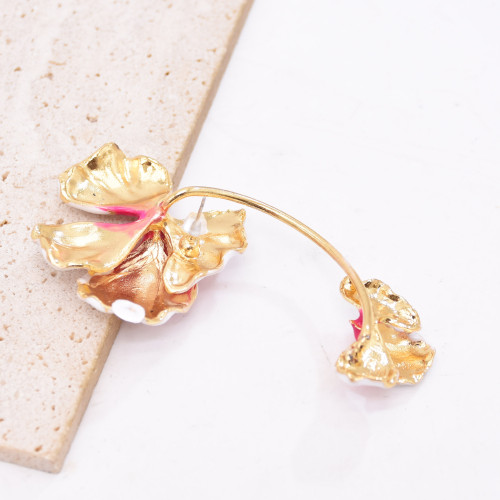 E-6781 Women Clip Earrings Alloy Flower Dripping Glaze Statement Elegant Party Ear Cuff