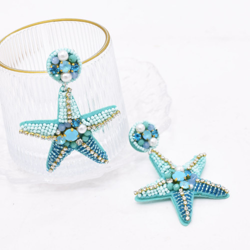 E-6783 Starfish Earrings For Women Acrylic Beads Elegant Beach Charms Drop Earrings