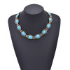N-8468 Oval Blue Acrylic Gemstone Imitation Turquoise Necklace Earrings Set