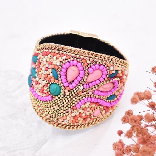 B-1384 Ethnic Colorful Brown Acrylic Beads Bracelet for Women Party Jewelry Accessories