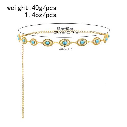 N-8470 Ethnic coins inlaid with gemstones, gold and silver alloy, women's waist chain