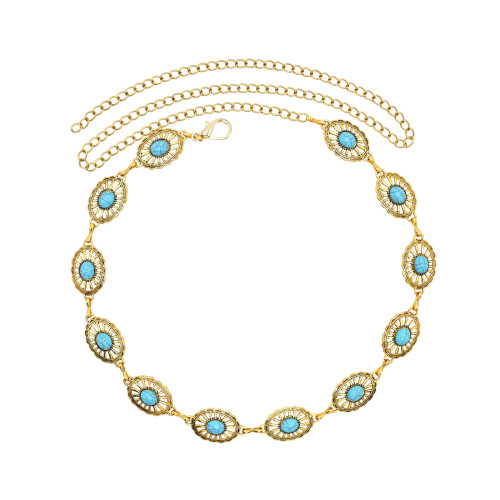 N-8470 Ethnic coins inlaid with gemstones, gold and silver alloy, women's waist chain