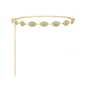 N-8470 Ethnic coins inlaid with gemstones, gold and silver alloy, women's waist chain