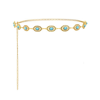 N-8470 Ethnic coins inlaid with gemstones, gold and silver alloy, women's waist chain