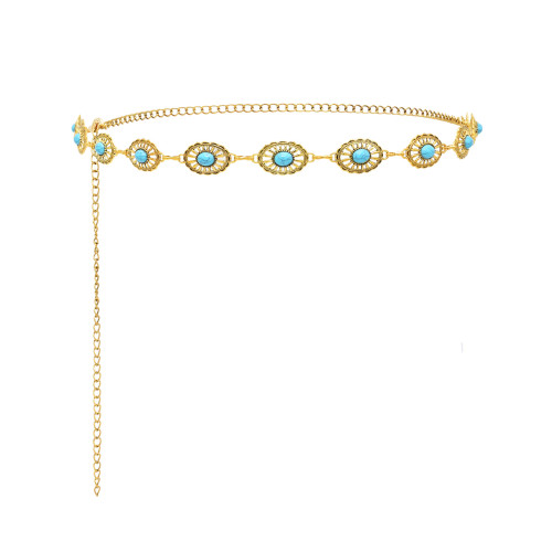 N-8470 Ethnic coins inlaid with gemstones, gold and silver alloy, women's waist chain