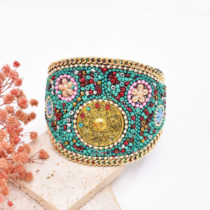 B-1388 Ethnic Green Full Cover Rice Beads Women Bracelet Jewelry Accessories