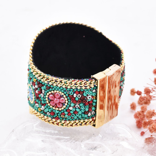 B-1388 Ethnic Green Full Cover Rice Beads Women Bracelet Jewelry Accessories